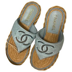 New Chanel blue espadrille with beach pouch never worn